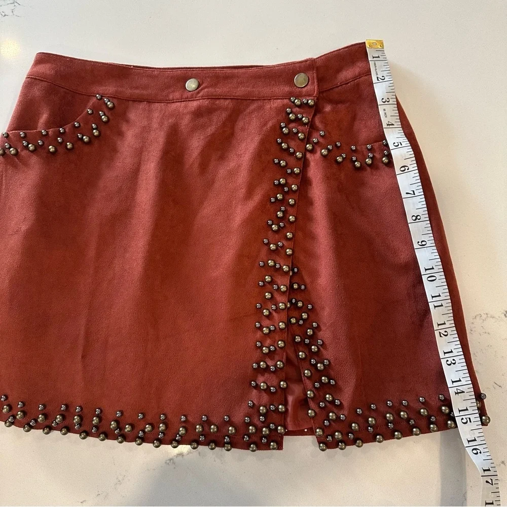 **NWT** BiBi Rust Faux Suede Studded Skirt - Picture 11 of 11